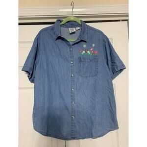 Vintage Mississippi River Blues Floral & Butterfly Embroidered Denim Top L